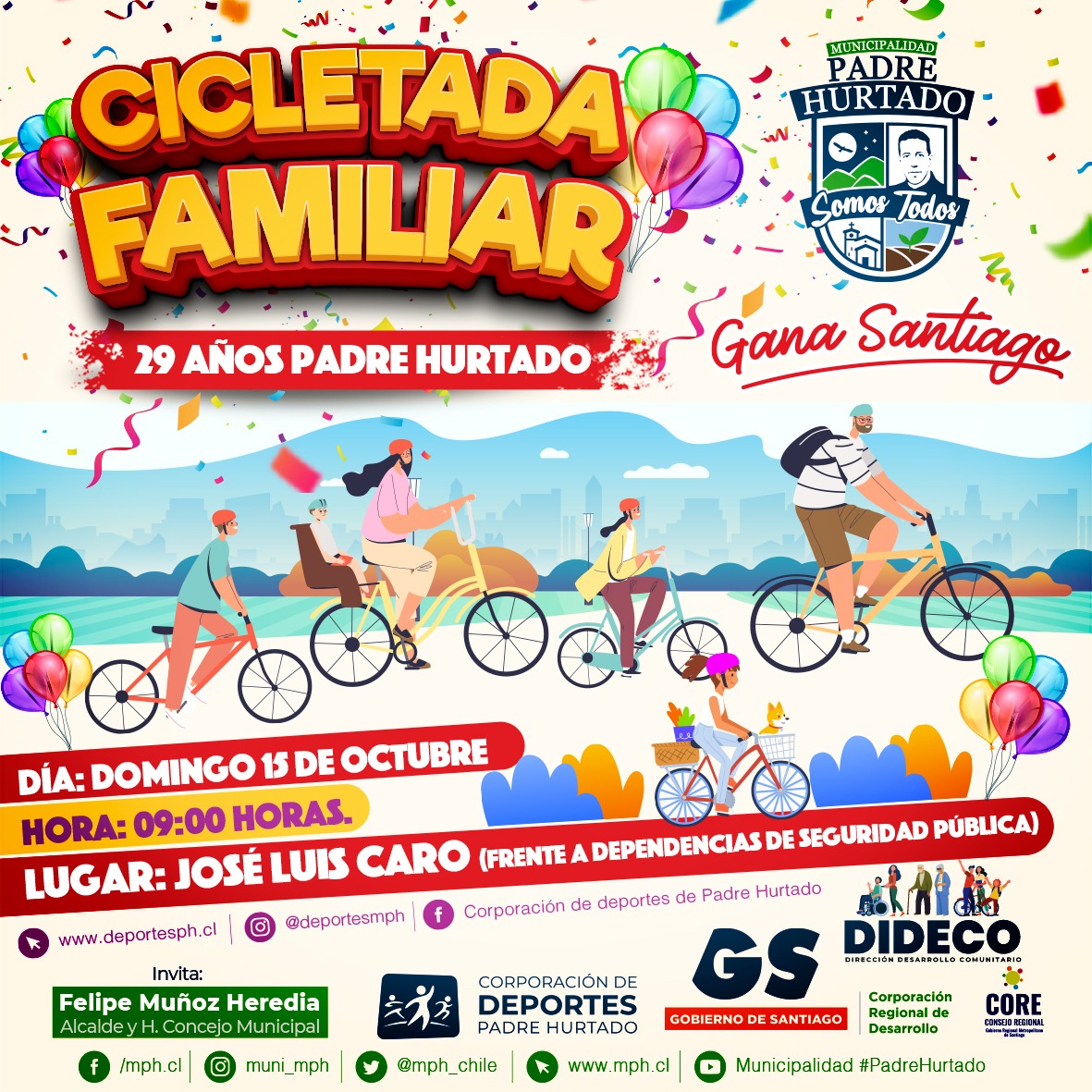 Invitación Cicletada Familiar celebrando los 29 años de nuestra comuna